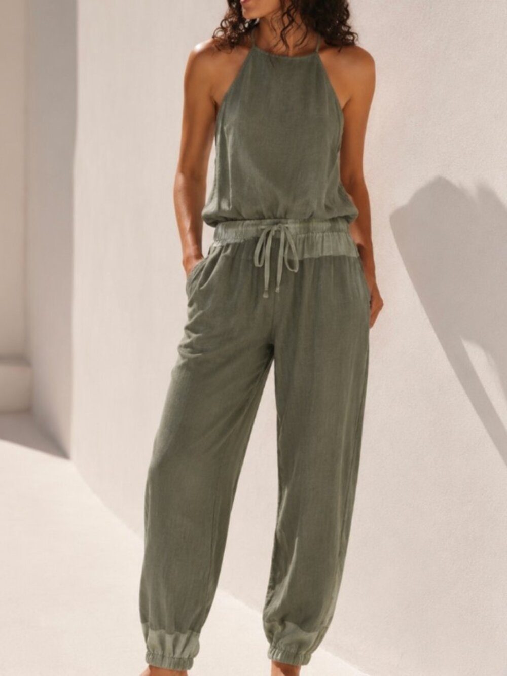 YFB- Womens Olive Drawstring Jumpsuit- Young Fabulous and Broke